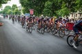 Milan, Italy 31 May 2015; Group of Professional Cyclists in Milan accelerate and prepare the final sprint Royalty Free Stock Photo